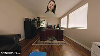 Skinny Violet from The Incredibles gets her tight pussy banged doggystyle on a desk in ripped uniform cosplay parody VR