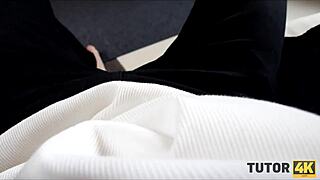 Whoa, this blonde tutor in glasses and stockings gets bent over by teen after he finds her sex toys 😏🍆