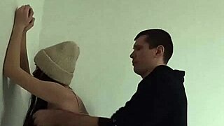 Quick Fuck With Classmate In Entrance, Brunette Girl Next Door Flashes Legs And Takes Cum In Mouth As First Time.