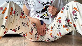 horny petite 18+ asian girl in pajama with small tits masturbating shaved pussy to wet squirting orgasm