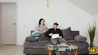 mature4k tells the story of a chubby mature russian woman in stockings uniting her pussy with her not son's cock in taboo old and young joy