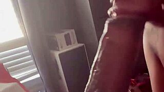 slutty red head gives deepthroat blowjob with gagging choking and ball licking to big black cock