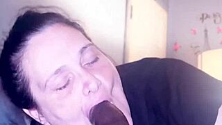 Chubby Mature Slut Gives No Teeth Gumjob to Big Black Cock Until Accidental Facial