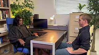 Paris Love as judge breeds with white inmate in hardcore interracial creampie session 😍