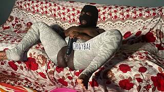 aqua ebony squirts using homemade vibrator on her ass