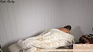 Kate Marley recreates erotic sex scene with blindfolded fingering and nuru massage leading to orgasm.