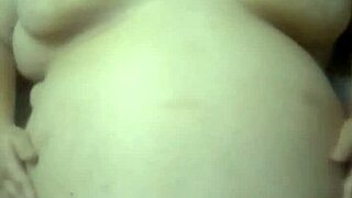 SSBBW with Big Belly Gets Pussy Fucked POV Style. Husband Rubs Belly and Cums on It in Intense Couple Session.