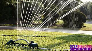 Overheated Kiara Cole tells stepbro to spray her small tits not her face