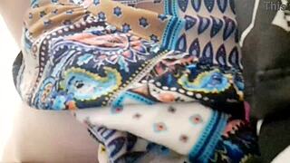 wonderful italian stepmom reveals her hairy pussy in a public store setting