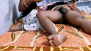 Indian hot wife delivers homemade handjob blowjob and footjob to husband in close-up bedroom session part 1