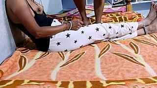 Indian hot wife delivers homemade handjob blowjob and footjob to husband in close-up bedroom session part 1