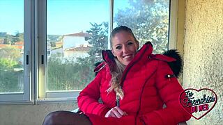 Magnificent blonde Aurbeaureal craves hard mmf threesome in lingerie as the sexy slut rides and takes it rough