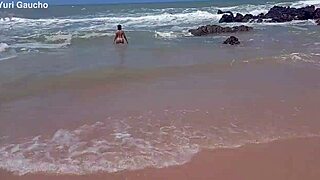 African Wife Yuri Gaúcho And Husband Paradise Go Nudist On Beach For Anal Creampie Action