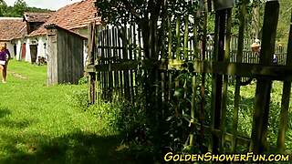 Piss Redhead Cum Sprayed In Outdoor 3some