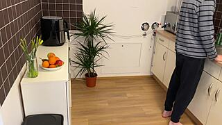 My husband jerks off to my step mom in kitchen with her big ass and lingerie