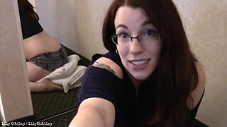 chubby redhead in denim shorts humps pillow on floor suggesting solo fun