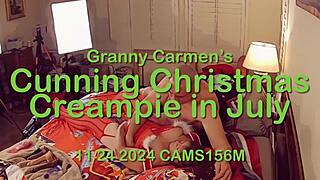 granny carmen gets a cunning christmas creampie in july during homemade missionary fucking. she orgasms as a bbw cougar in pov style.