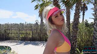 Blonde teen model Kylie Belle poses outdoors with perfect round ass for Playboy