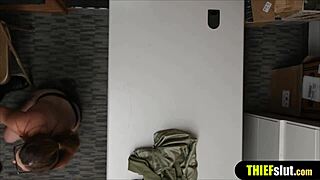 geeky and cute shoplifter teen gets bent over for rough doggystyle fucking in reality shop scene