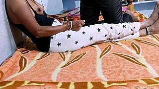 Indian hot wife delivers homemade handjob blowjob and footjob to husband in close-up bedroom session part 1