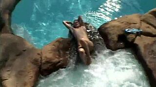 little summer hangs out with small tits and gentle touches by the pool