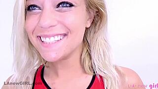 Super sexy blonde model starts her casting interview with close up blowjob on big cock. She gets horny from sucking and cumshot follows after toy insertion.