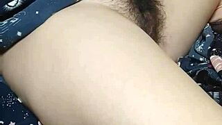 Chinese milf sneaks upstairs for wet pussy masturbation solo while husband's friend eats downstairs