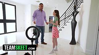 Babysitter caught masturbating by boss reaches cumming agreement with petite wet pussy on knees