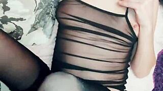 beautiful skinny milf wife rides husbands friend in cowgirl lingerie while he licks her natural tits pussy