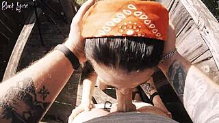 risky outdoor facefuck and cum in throat at the hunting tower we nailed it