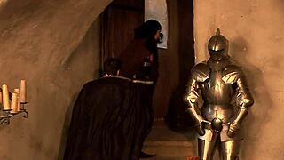 Carla cox and jasmina bent over in fishnets for deepthroat and anal fucking in hot threesome with man on bed gaping asshole.