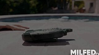 We caught our milf neighbor sunbathing by the pool. Operation fuck the wet milf begins with anal assfucking double penetration in outdoor group sex.