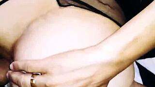 this cute wife in an erotic fishnet bodysuit beautifully spreads her legs for pov anal