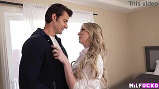 Blonde milf conceals passionate cheating encounter with deepthroat and doggystyle in lingerie.