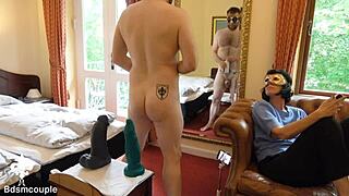 in part 1 of the birthday stretching, she explores anal fisting and gaping with toys in a cage