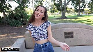 Petite teen Karter Foxx joins group in outdoor scene where her tight pussy gets stretched by horny nympho