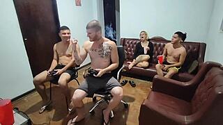 uh, friends went to play video game but ended up in bareback anal sex and wild putaria