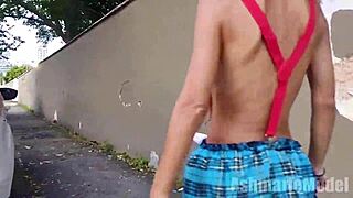 topless with suspenders and micro skirt flashing my petite ass in public streets 🐰😏