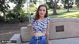 Petite teen Karter Foxx joins group in outdoor scene where her tight pussy gets stretched by horny nympho