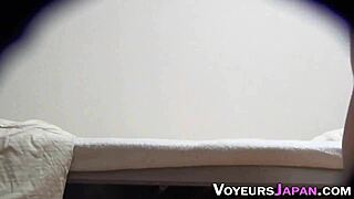 This asian teen 18+ starts toying her hairy muff on hidden cam in solo voyeur session.