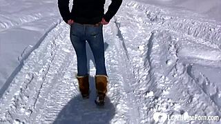 Stepmom Reveals Tits While Peeing in Snow