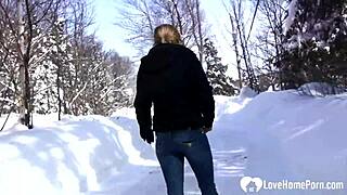 Stepmom Reveals Tits While Peeing in Snow