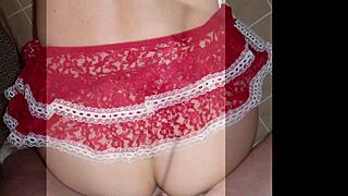 Sexy hot milf Candi Annie poses in red lingerie for porn model photo shoot