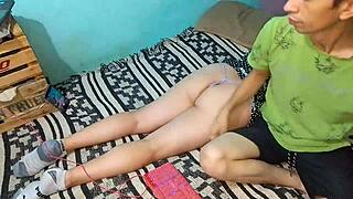 He sets up the tripod to capture gently caressing her intimate curves in this homemade Latina couple moment