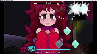 Teen plays FNF sex mod with big tits bouncing during intense group action.