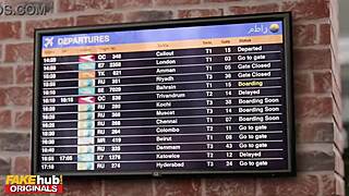 Posh English blonde milf contrasts classy airport lounge vibe with mature pussy fucking and wet orgasm in first class.