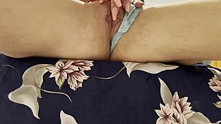 My sensitive clit feels so good when I rub it in bed for my first homemade orgasm close up