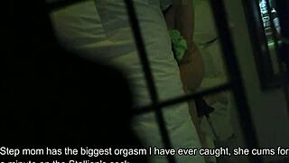 Step mom enjoyed her private solo time with a dildo until caught on hidden camera.