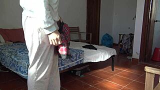 Caught my perverted 18 year old sissy stepson masturbating on my slutty clothes with extreme intensity.