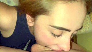 Blonde cutie dominates with choking gagging deepthroat then rough hardcore sex ending in wet cum swallow